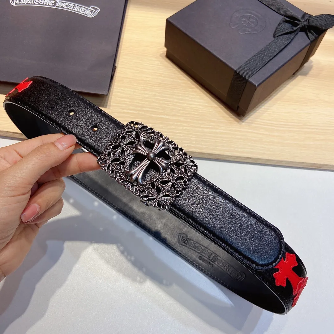 𝐂𝐡𝐫𝐨𝐦𝐞𝐇𝐞𝐚𝐫𝐭𝐬 Crow Heart double-sided tree plaster leather stitched cross belt (detachable version), high-quality hardware, with 2 logo buckles on the belt, very cool. p